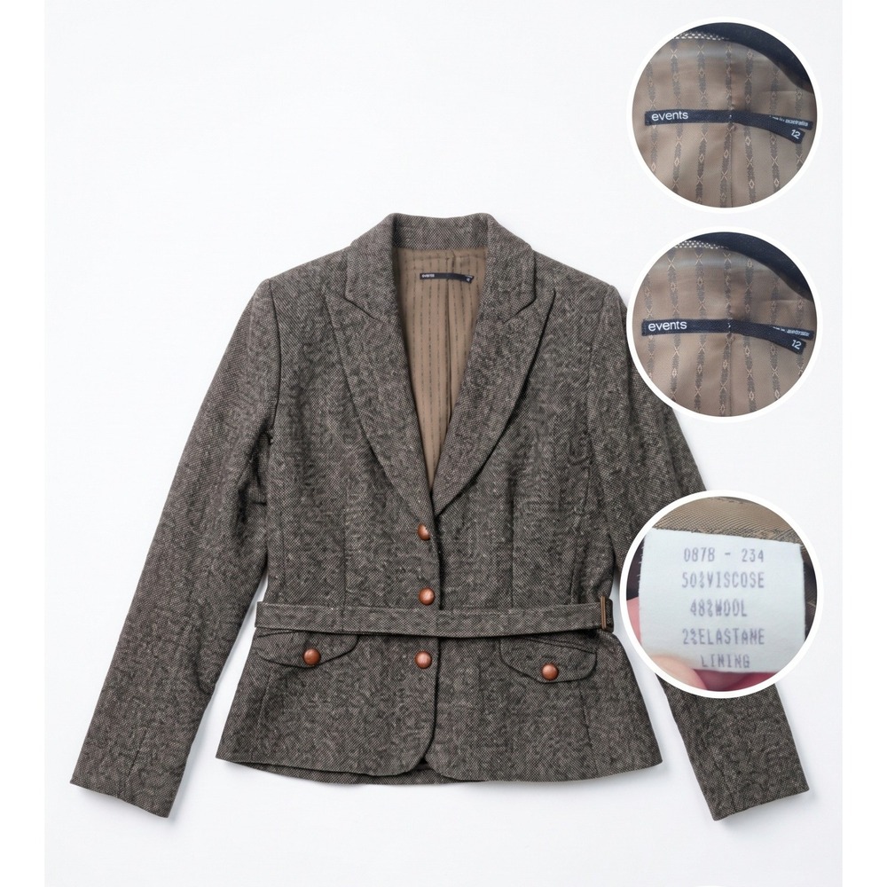 VTG Events Blazer Womens 12 AU 8 US Wool Tweed Belted Jacket Made In Australia